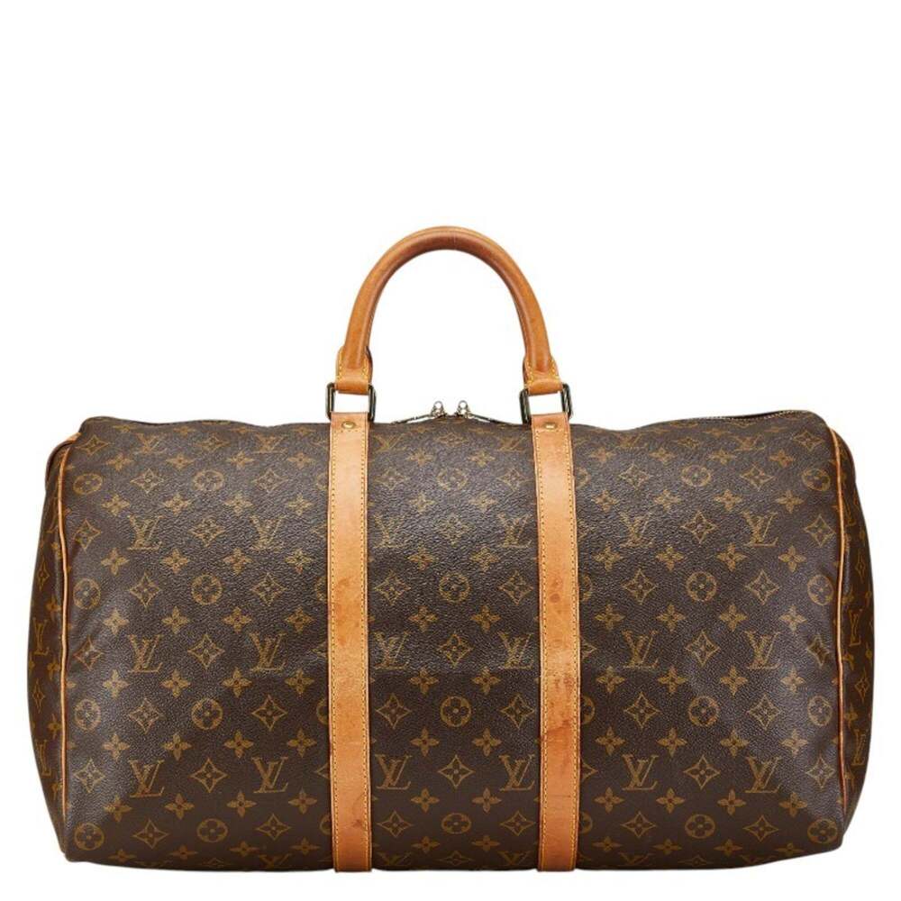 LOUIS VUITTON Authentic Brown Monogram Leather Keepall 50 Boston Bag - Picture 1 of 16